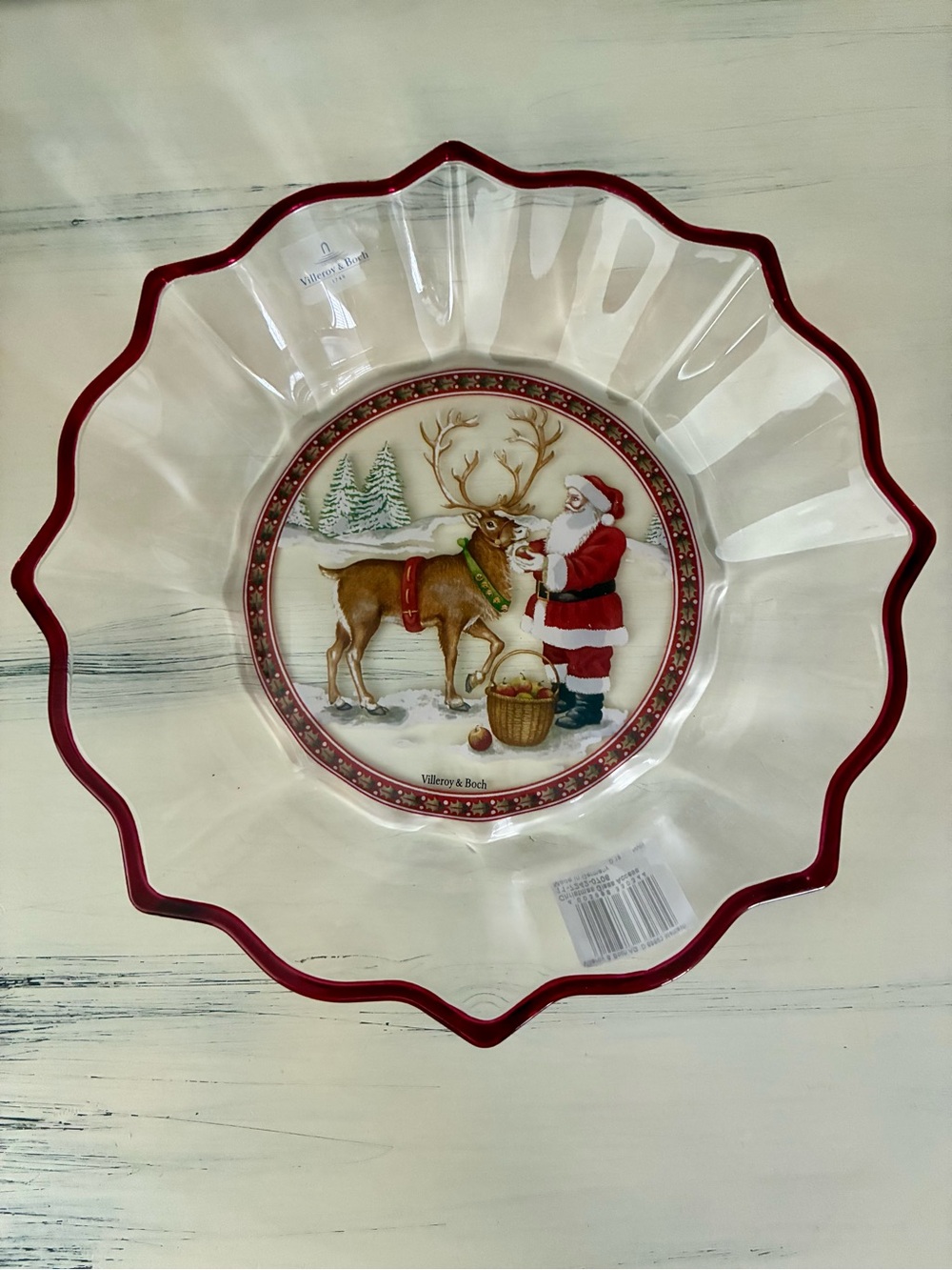 Villeroy & Boch Santa with Reindeer Holiday Serving Bowl - Red Trim